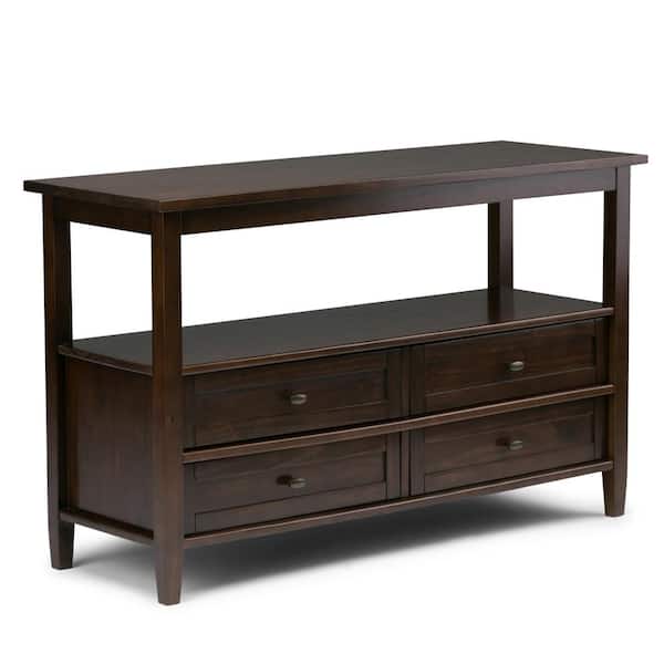 Simpli Home Warm Shaker 48 in. Tobacco Brown Rectangle Wood Console Table with Drawers