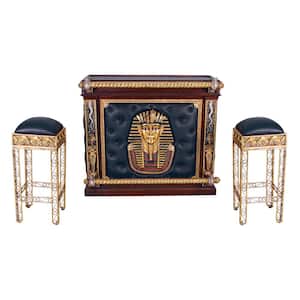 The Altar of Tenenit: Egyptian 45 in. multi-colored Backless Wooden Bar Height with Faux Leather Seat (Set of 2)