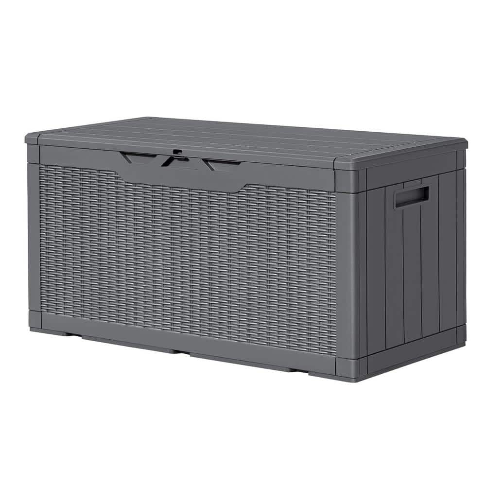 100 Gal. Large Gray Resin Deck Box with Side Handles and Lockable Lid