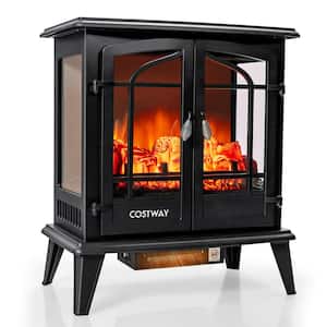25 in. Freestanding Iron Electric Fireplace Heater Stove with Realistic Flame effect 1400-Watt in Black