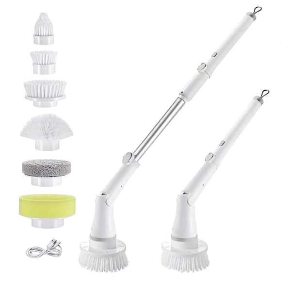Electric Spin Scrubber Cleaning Brush Long Handle with 6 Replaceable Brush Heads for Tub Tile Scrubber (Set of 1 )