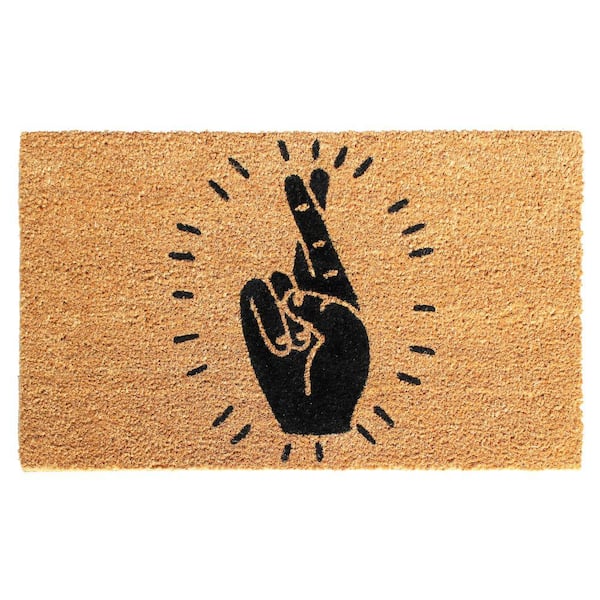 Unbranded Welcome Fingers Crossed Natural 18 in. x 30 in. Coir Non-Slip Outdoor Door Mat