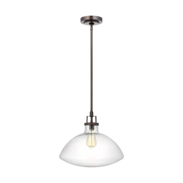 Generation Lighting Belton 16 in. 1-Light Bronze Transitional Industrial Hanging Pendant with Clear Seeded Glass Shade