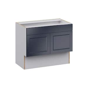 Devon Painted Blue Recessed Assembled 36 in. W x 30 in. H x 21 in. D ADA Remove Front Vanity Sink Base Kitchen Cabinet
