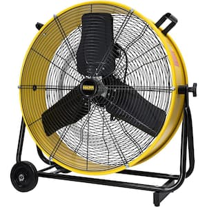 24 inch Enclosed Motor Drum Fan in Yellow 9200 CFM 2-Speeds High Velocity,1/3HP Motor,180 Degree Tilting