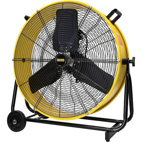 24 in. Enclosed Motor Drum Fan in Yellow 9200 CFM 2-Speeds High Velocity,1/3HP Motor,180 Degree Tilting