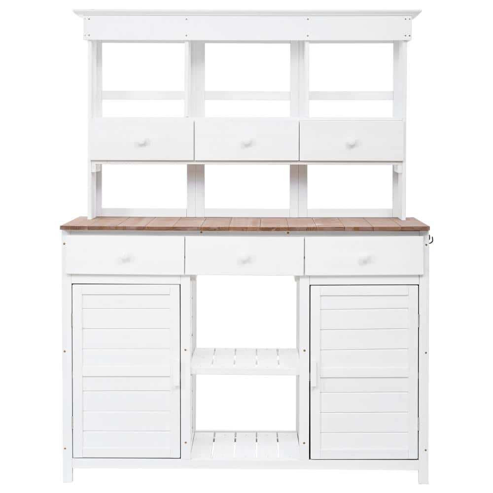 "White 50""W x 20.3""D x 65.7""H Outdoor Potting Bench Table whith Open Shelves and Drawers" price history on PriceWatchPro