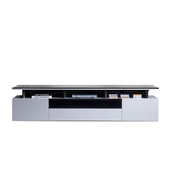 Benjara 83 in. Gray Wood TV Stand Fits TVs up to 88 in. with 2-Drawers