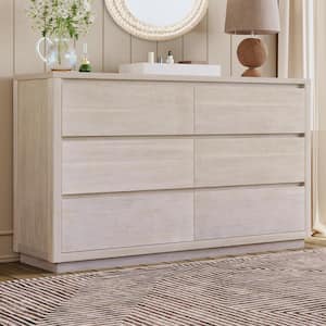 Modern Stone White Wood 56.1 in. Wide Dresser with 6-Drawer and Cut-Out Handles