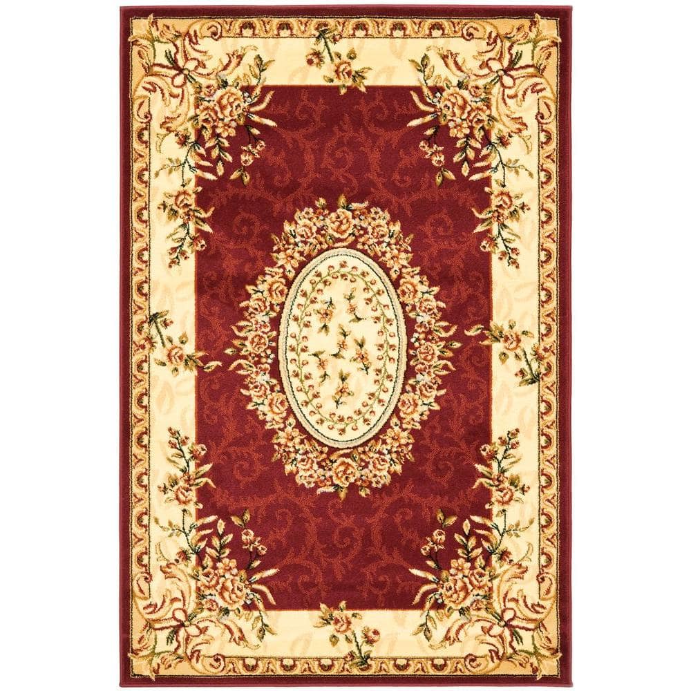 Red and Ivory Floral Synthetic Stain-Resistant Area Rug, 12' x 15'