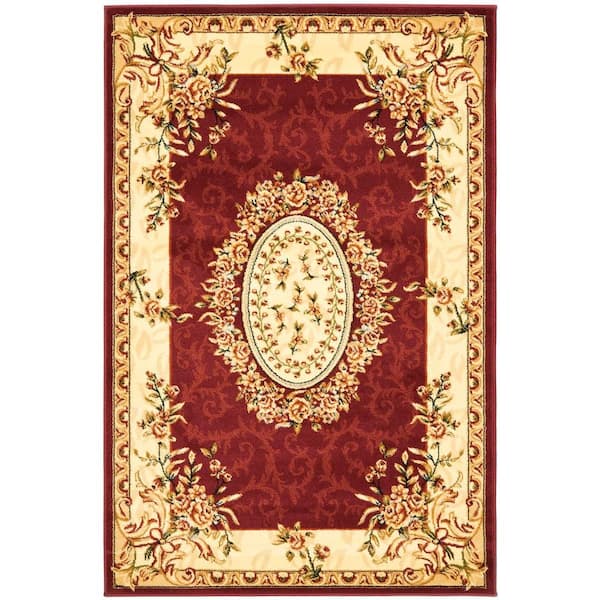 SAFAVIEH Lyndhurst Red/Ivory Doormat 3 ft. x 5 ft. Floral Medallion Border Area Rug
