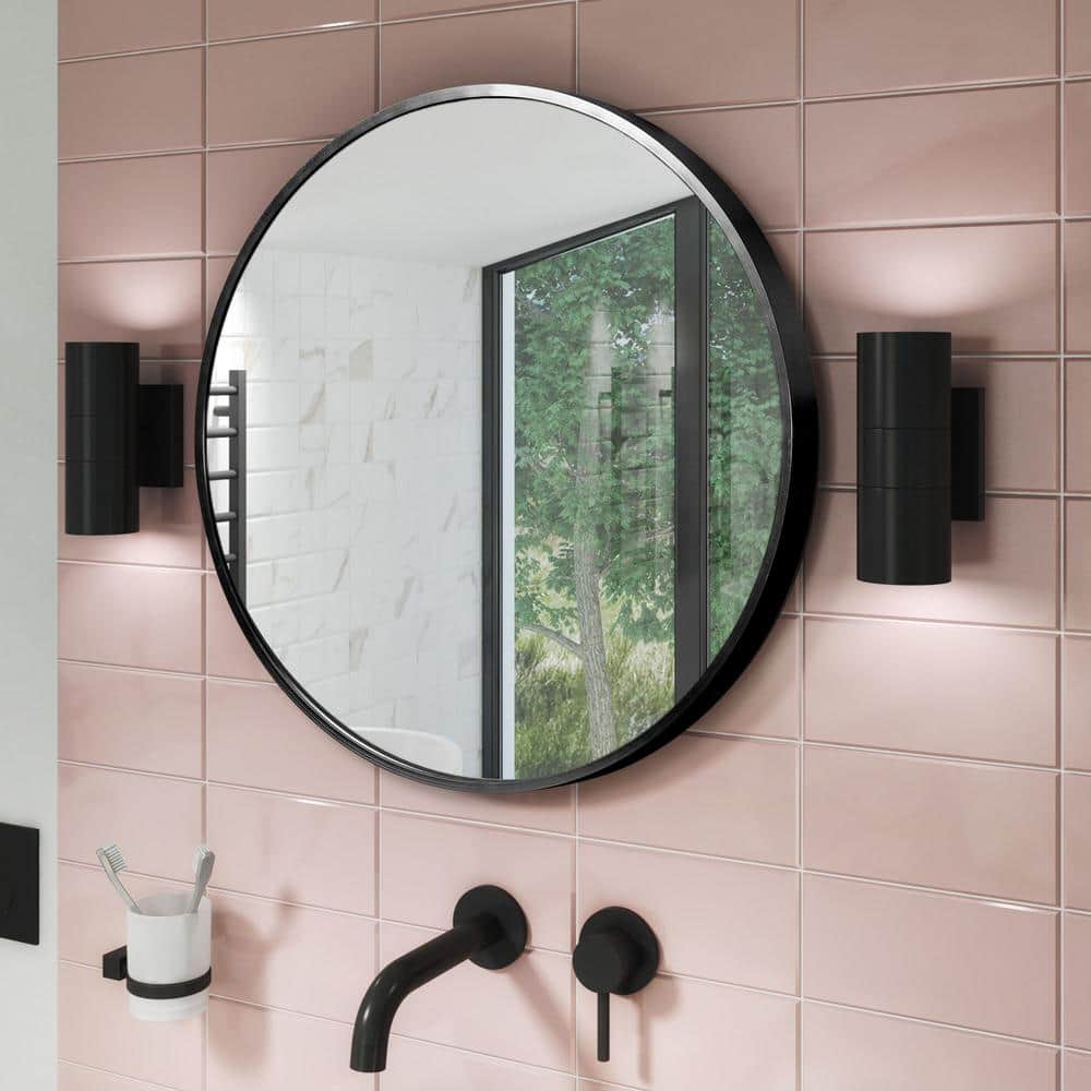 24 in. W x 24 in. H Classic Round Accent Mirror in Black