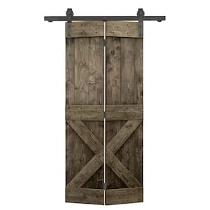 24 in. x 84 in. Mini X Series Espresso Stained DIY Wood Bi-Fold Barn Door with Sliding Hardware Kit