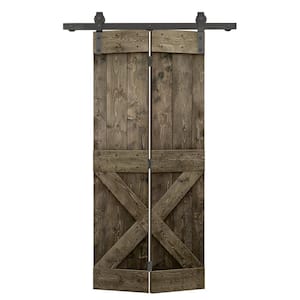 38 in. x 84 in. Mini X Series Solid Core Espresso Stained DIY Wood Bi-Fold Barn Door with Sliding Hardware Kit