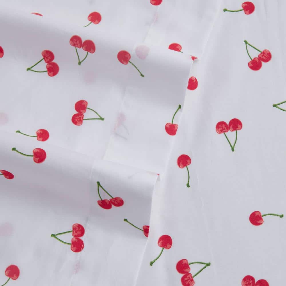 Twin Red and White Cotton Percale Sheet Set