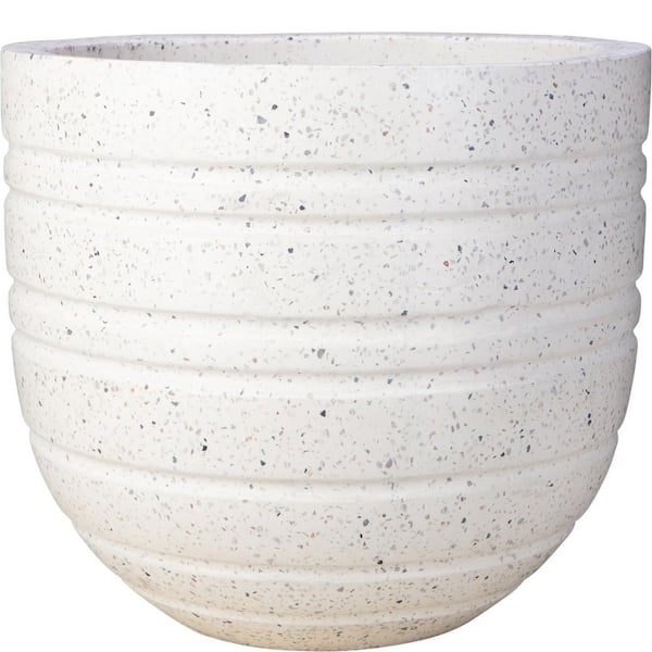 55 qt. Decorative Fiberglass Planter  Spiral Fiberglass Planter - White Terrazzo (15 in. W x 14 in. H)