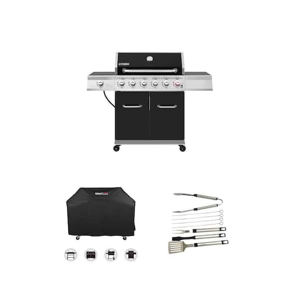 6-Burner 74,000 BTU Gas Grill with Sear & Side Burner, 64 in. Grill Cover and 8 Piece Tool Set