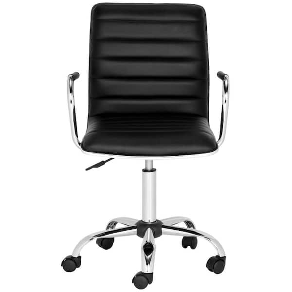 SAFAVIEH Jonika Faux Leather Adjustable Swivel Office Chair in Black with Arms