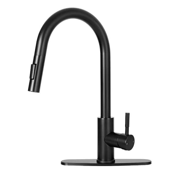 Akicon Black 16.19 in. H Single-Handle Pull-Down Sprayer Kitchen Faucet with 360° Spout Swivel
