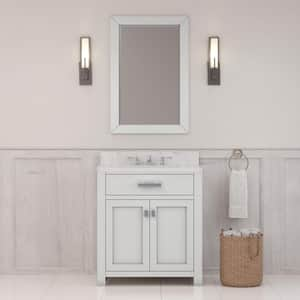 Madison 30 in. W x 21.5 in. D x 34 in. H Single Sink Bath Vanity in Pure White with Carrara White Marble Top