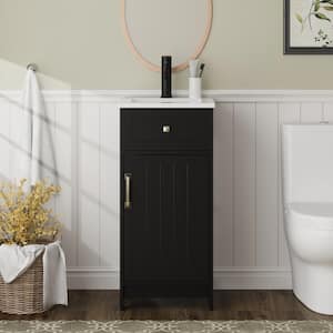 16 in. W Single Integral Sink Freestanding Bath Vanity in Black with White Ceramic Top