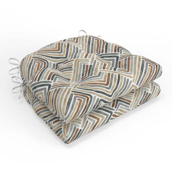 Pillow Perfect Geometric 16 in W x 4 in H Square Outdoor Tufted Wicker Seat Cushion with Ties 2-Count in Estie Rattan