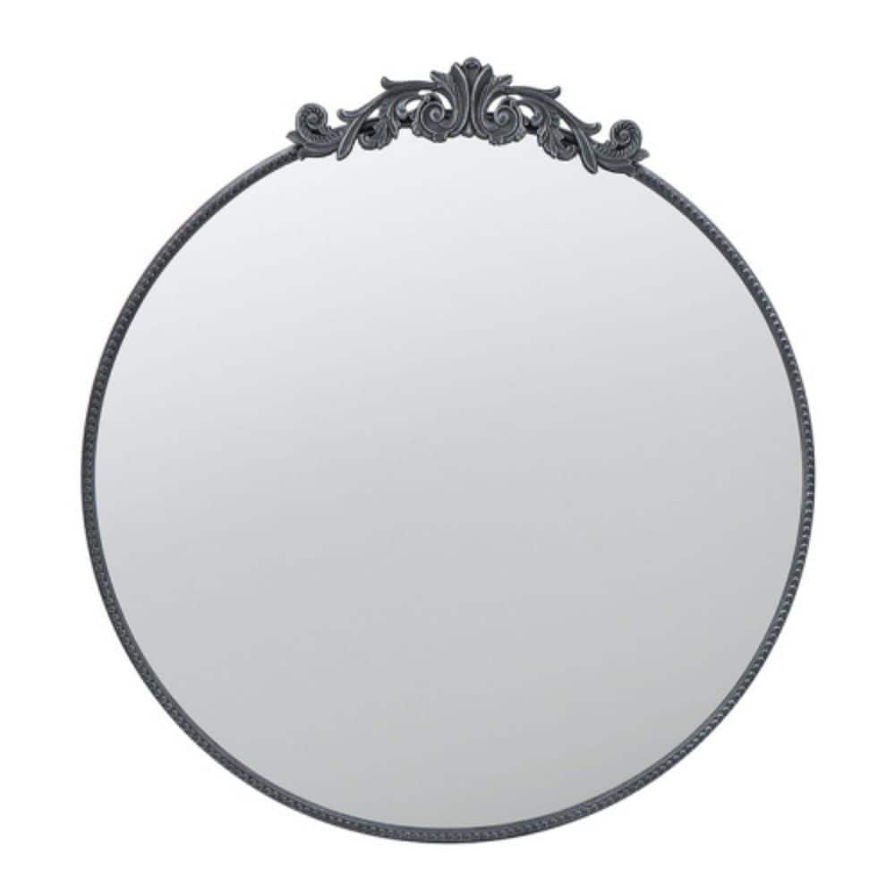 36 in. W x 39 in. H Round Black Arch Mirror and Baroque Inspired Frame Modern Wall Mount Mirror Wall Decor Mirror