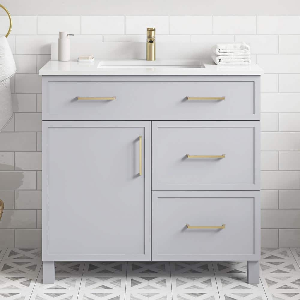 Home Decorators Collection Bilston 36 in. Single Sink Dove Gray Bath Vanity with White Engineered Stone Top (Assembled)