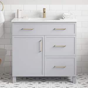 Bilston 36 in. W x 19 in. D x 34 in. H Single Sink Bath Vanity in Dove Gray with White Engineered Stone Top