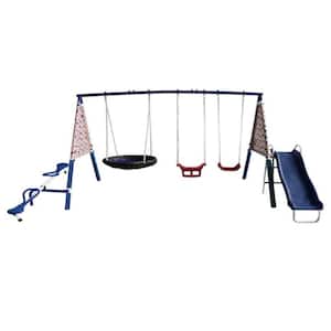 Freedom Fun Play Swing Set w/See Saw, Super Disc, Swings, & Slide