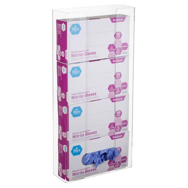 Quad Box Capacity Wall Mount Acrylic Glove Box Dispenser Disposable Gloves Holder, Clear