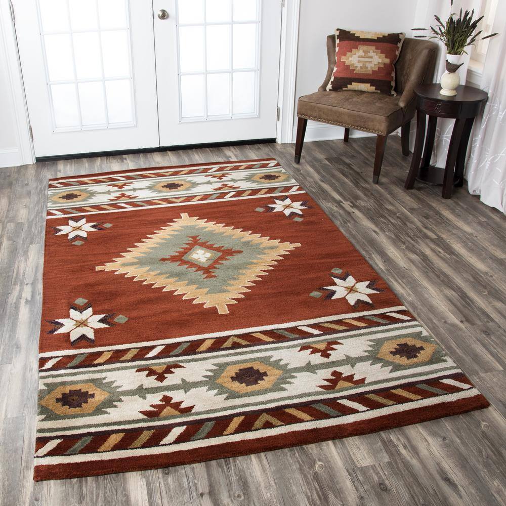 Ryder 5' x 8' Rust and Khaki Wool Tribal Area Rug