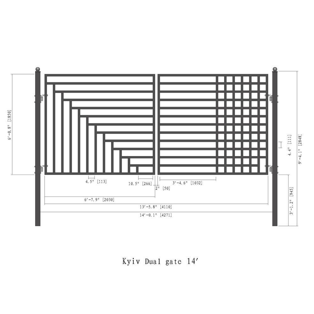 Kyiv Style 14 x 6 ft Black Steel Dual Swing Driveway Gate with Opener