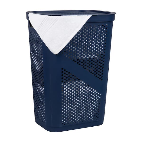 Navy 23.5 H x 13.75 W x 17.25 D Plastic Modern 60L Slim Ventilated Rectangle Laundry Room Hamper with Lid