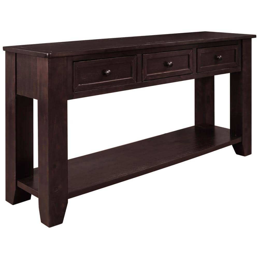 55 in. Espresso Modern Console Table Rectangle Wood Sofa Table for Living R