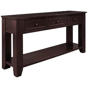55 in. Espresso Modern Console Table Rectangle Wood Sofa Table for Living Room with 3-Drawers and 1-Shelf