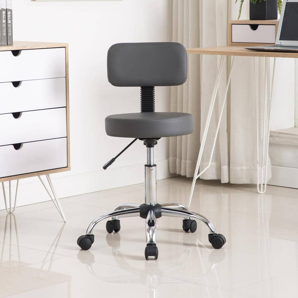 Height Adjustable Drafting Stool with Wheels and Backrest  Space-Saving Rolling Stool with Backrest  Faux Leather Drafting Stool  Swivel Stool with Wheels  Shop Stool by Naomi Home