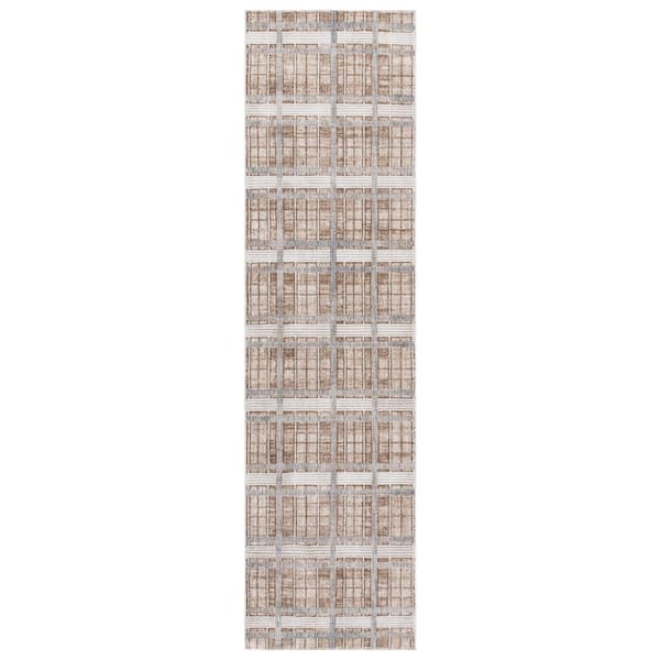 Finley Modern 2 ft. x 10 ft. Beige/Gray Plaid Runner Rug