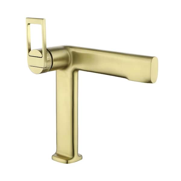 WELLFOR Novel 1.18 in. L Spout Single-Handle Single-Hole Bathroom Faucet with Supply Line in Brushed Gold