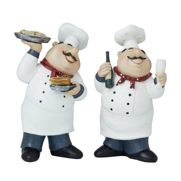 Litton Lane White Polystone Chef Sculpture (Set of 2)