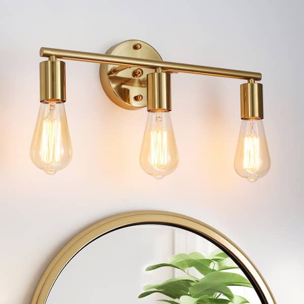 LWYTJO 16.53 in. 3-Light Brass Bathroom Modern Vanity Light