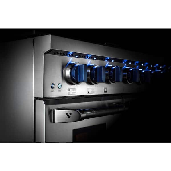 Randolph Collection 30 in. 4 Burners Freestanding Gas Range in Stainless Steel with Convention and Blue Knobs