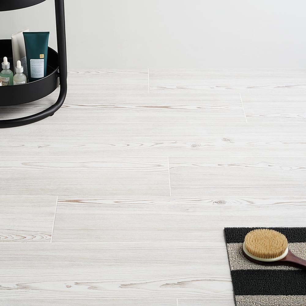 Teakwood Mandorla 8" x 48" Matte White Porcelain Wood Look Tile