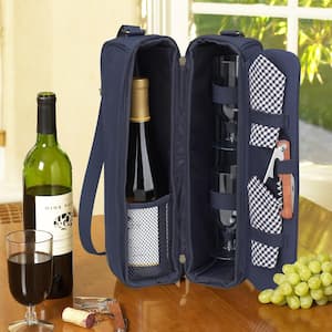 Sunset Navy Blue Wine Tote for 2 with Glasses