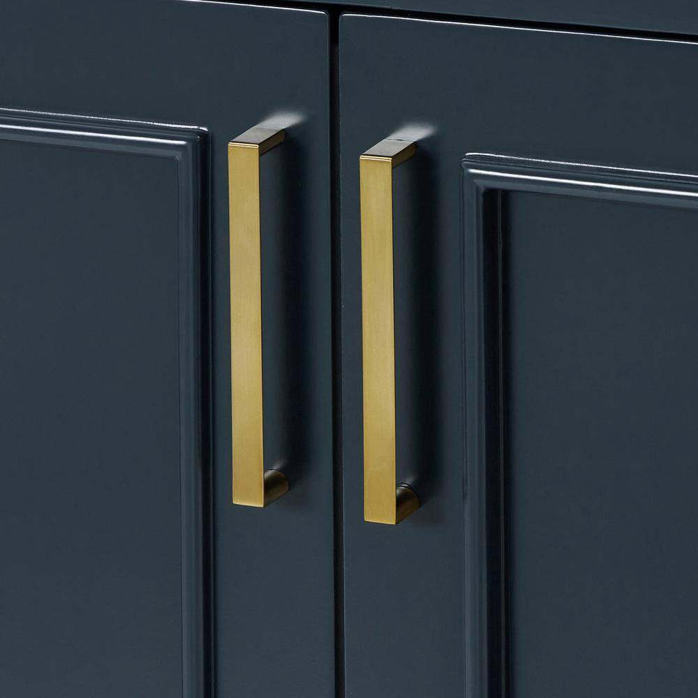 Midnight Blue Double Freestanding Vanity with Satin Brass Hardware