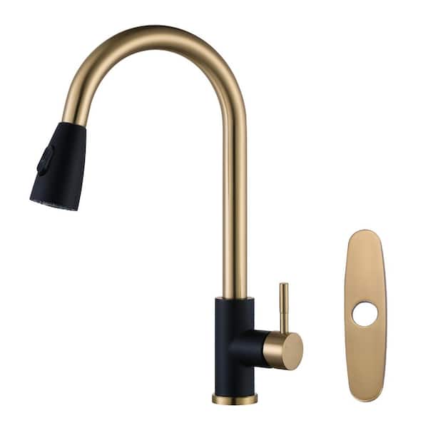 ARCORA Single-Handle High Arc Sink Faucet with Pull Down Sprayer in Brushed Gold and Matte Black