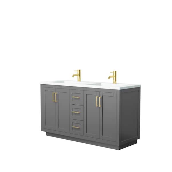 Wyndham Collection Miranda 60 in. W Double Bath Vanity in Dark Gray with Solid Surface Vanity Top in White with White Basins