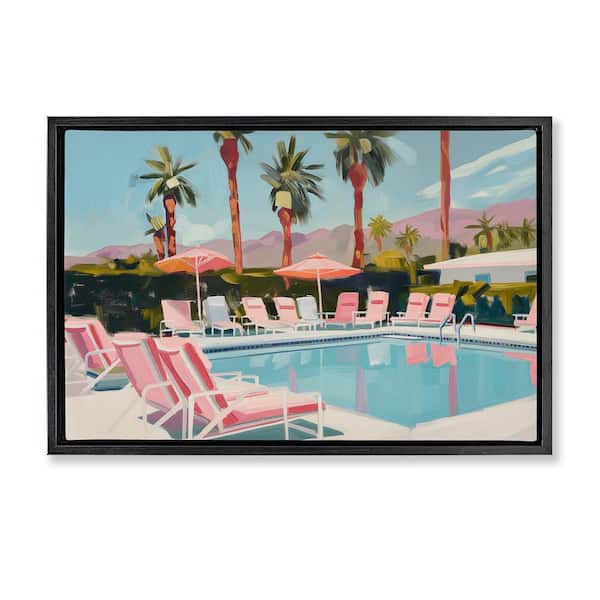 Stupell Industries Palm Springs Swimming Pool by Arlington Prints Black Floater Frame Nature Graphic Art Print 17 in. x 25 in.