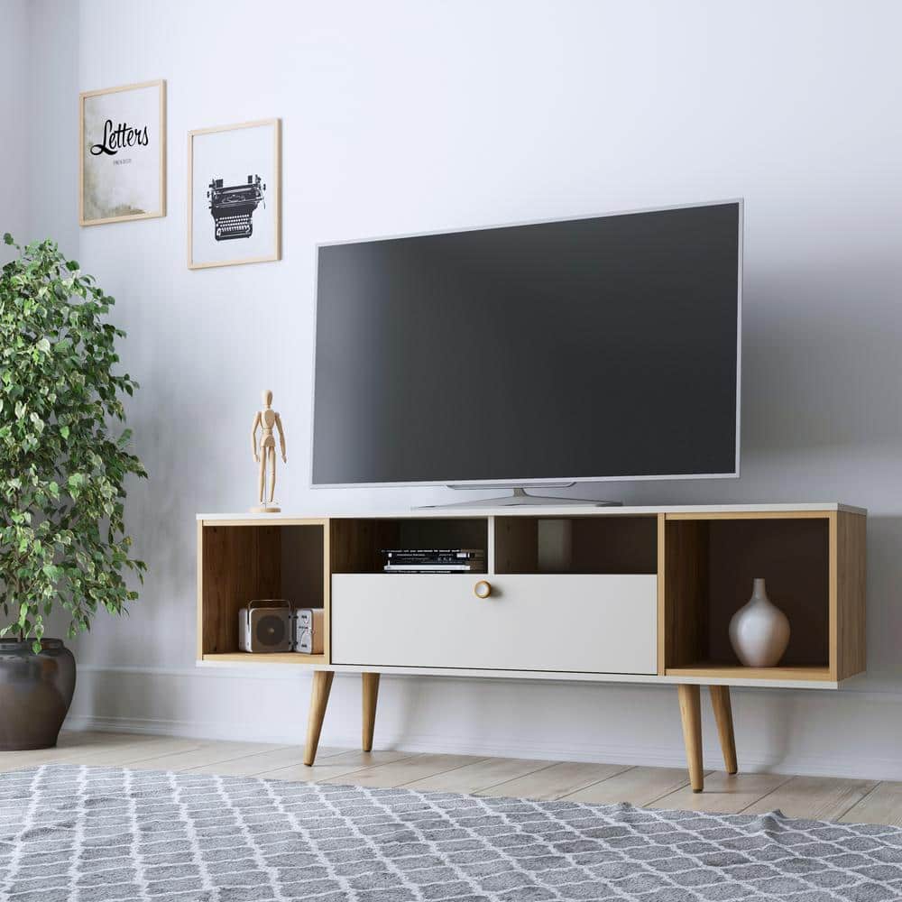 Theodore Off White and Cinnamon 63" TV Stand with Cabinet