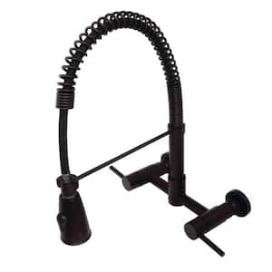 Modern 2-Handle Wall-Mount Pull-Down Sprayer Kitchen Faucet in Oil Rubbed Bronze